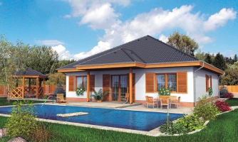 An interesting project of a house with a gable roof and a habitable attic space.